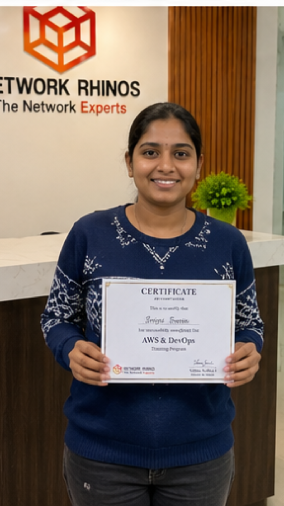 Network Rhinos student with AWS & DevOps course completion certificate